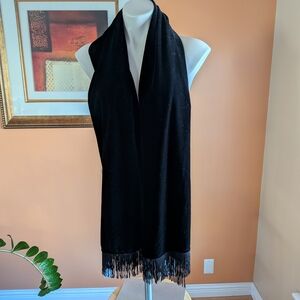 Elegant Black Fringe Scarf Velvet